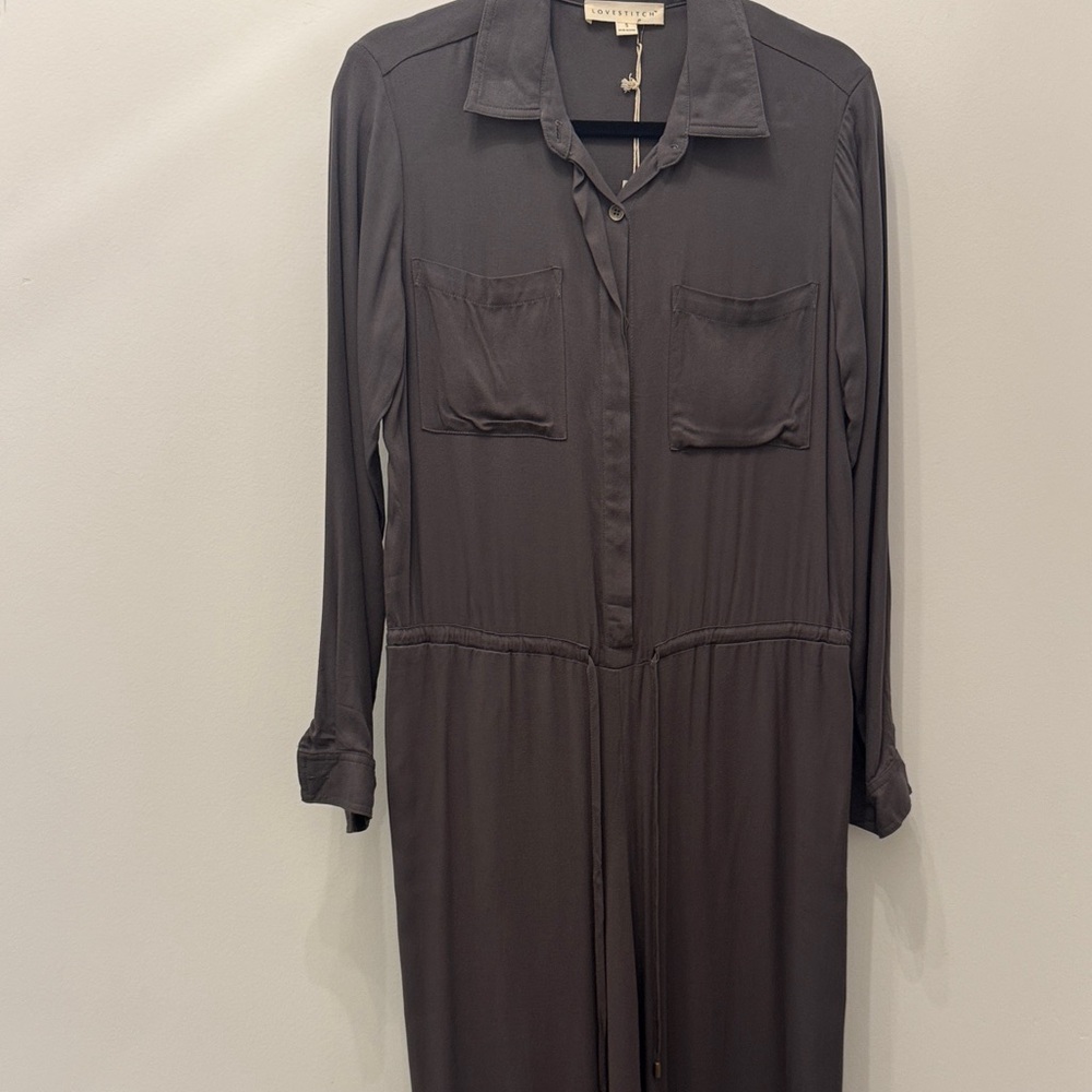 Love Stitch Long Sleeve Dark Grey Jumpsuit